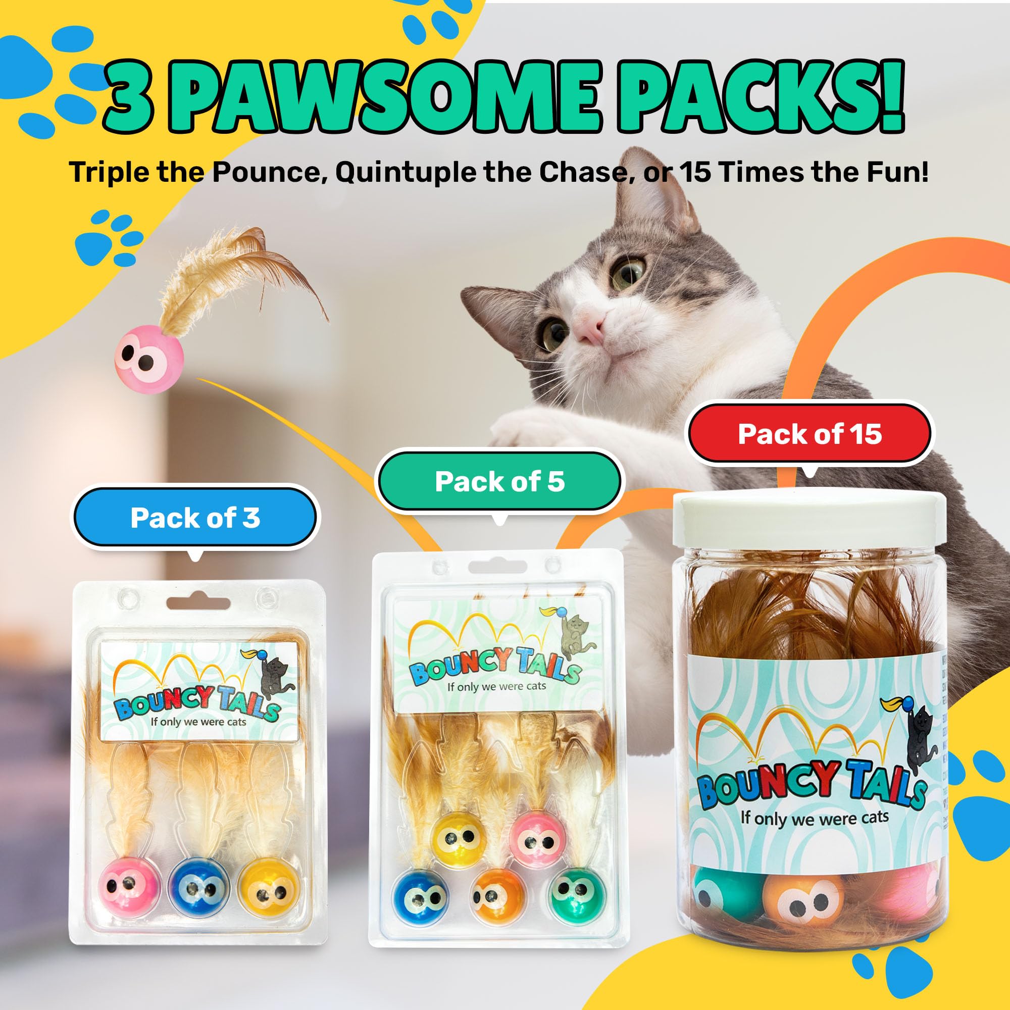 Bouncy Tails: bola-gato-plumas-interior, fomenta ejercicio suave y exploración.