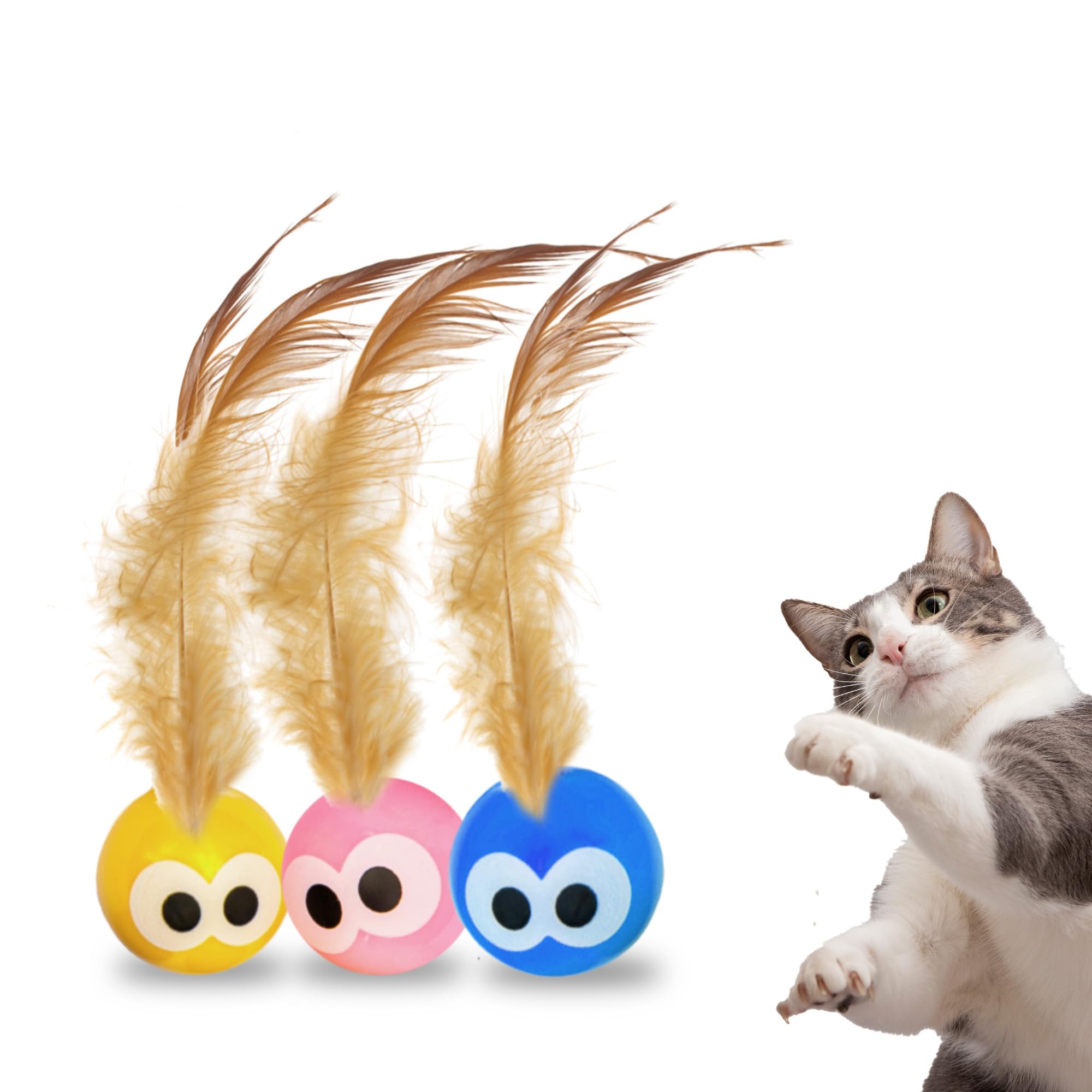 Bouncy Tails: bola para gato con plumas naturales, ideal para juego interactivo y estimulación sensorial