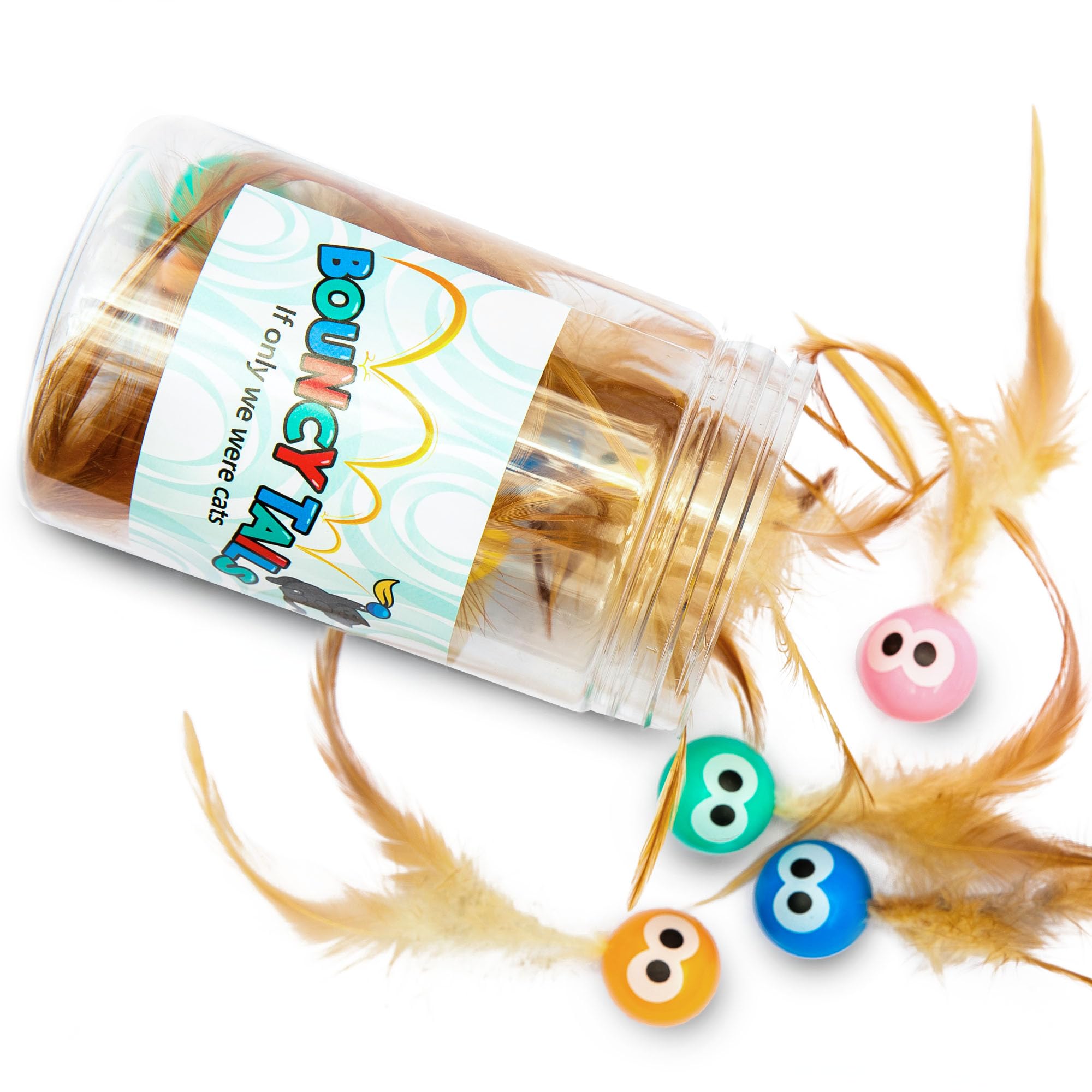 Bouncy Tails: conjunto-8-bolas-juguetes-gatos, repuestos para sesiones prolongadas.