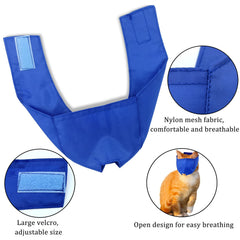 Bozal para gato con malla transpirable azul, talla mediana, cómodo para paseos.