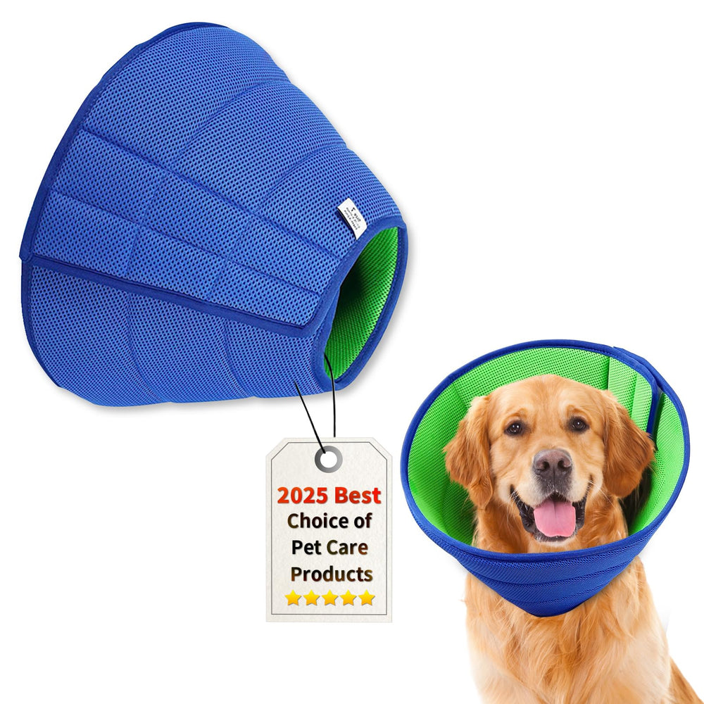 Cono suave BQFLY para perros en postoperatorio, cómodo y seguro.