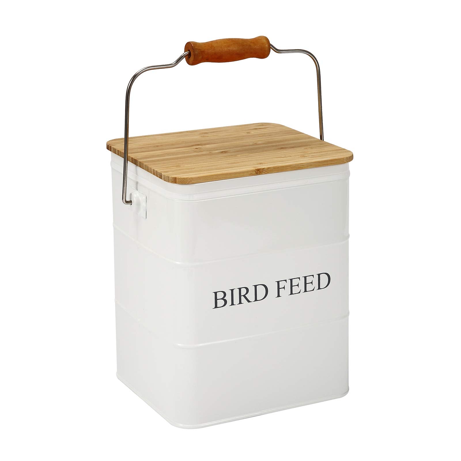 Brabtod contenedor de semillas para aves con tapa de madera mantiene fresco el alimento