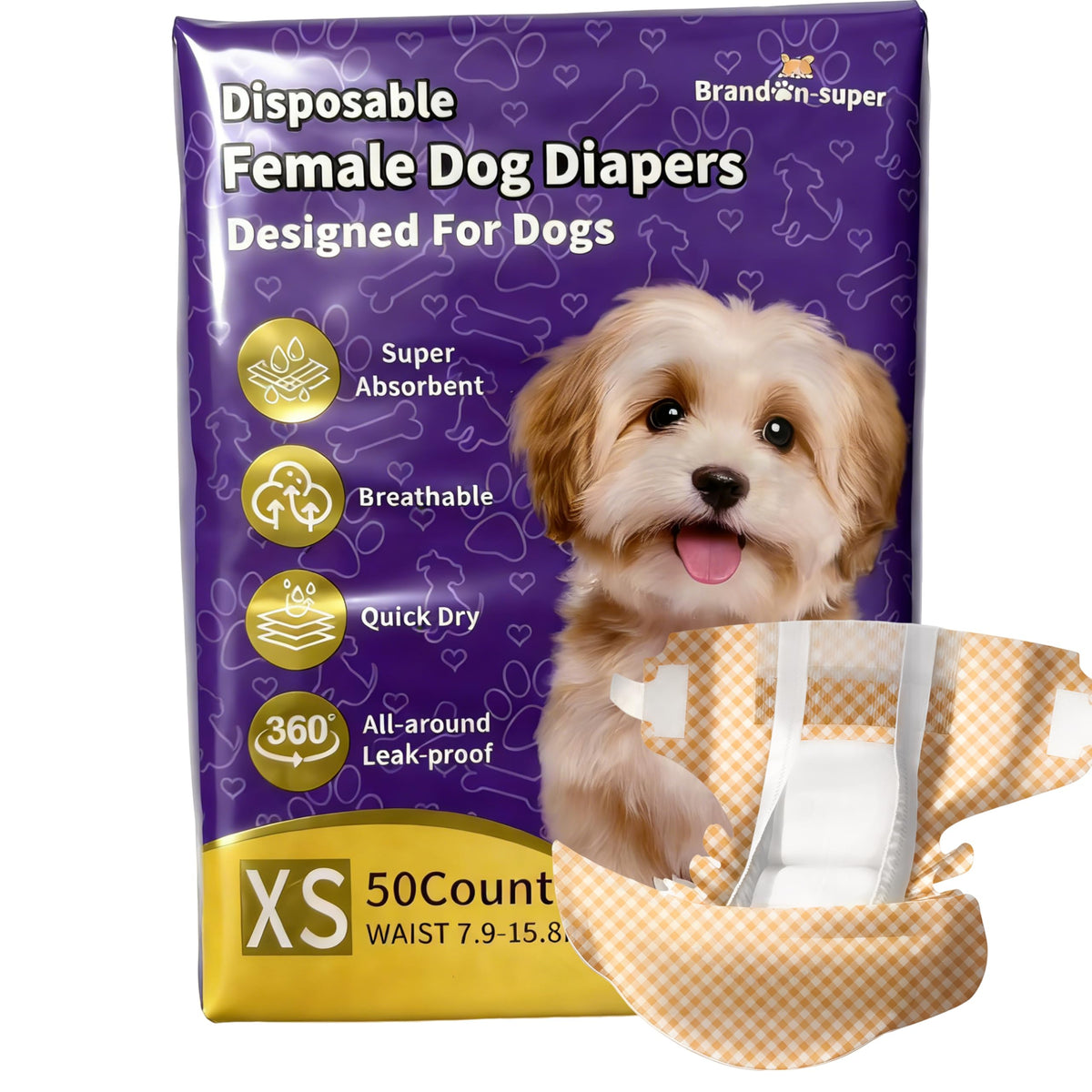 Brandon-Super pañales para Perritas XXS 50ct: ajuste cómodo para tamaño pequeño