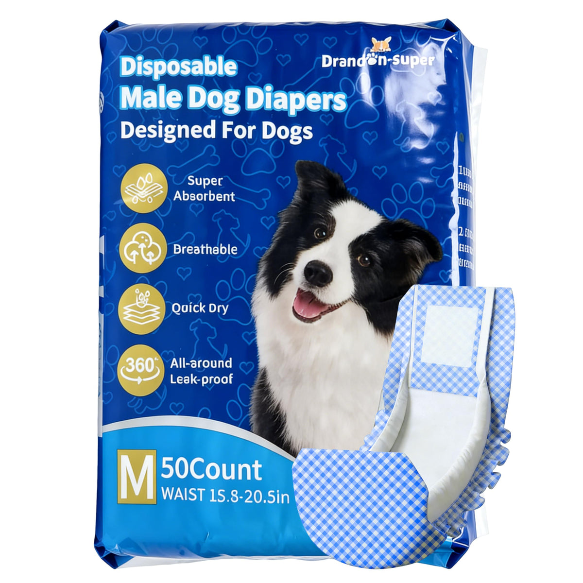 Pañales Brandon-super para perros macho, empaque de 50 unidades para uso diario