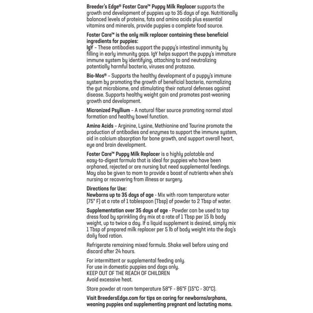 Breeder's Edge Foster Care formato práctico de 4.5 lb para almacenar.