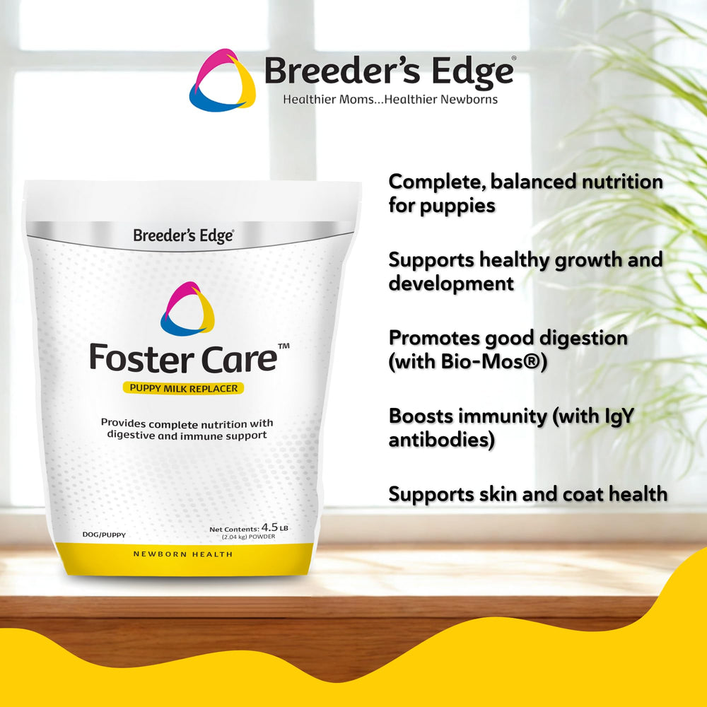 Breeder's Edge Foster Care mezcla fácil para perros, fórmula lista para usar.