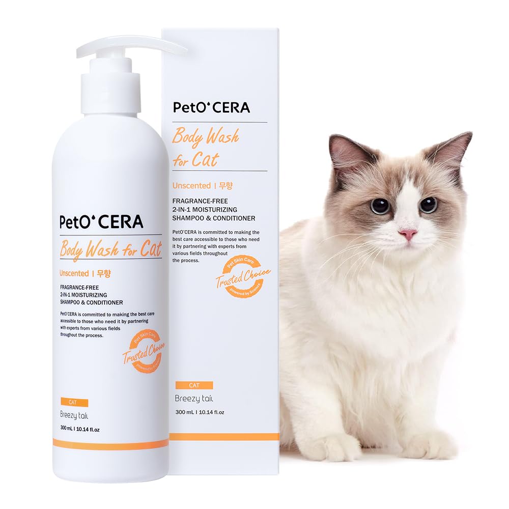 Breezytail PetO’Cera champú para gatos sin fragancia cuida piel sensible