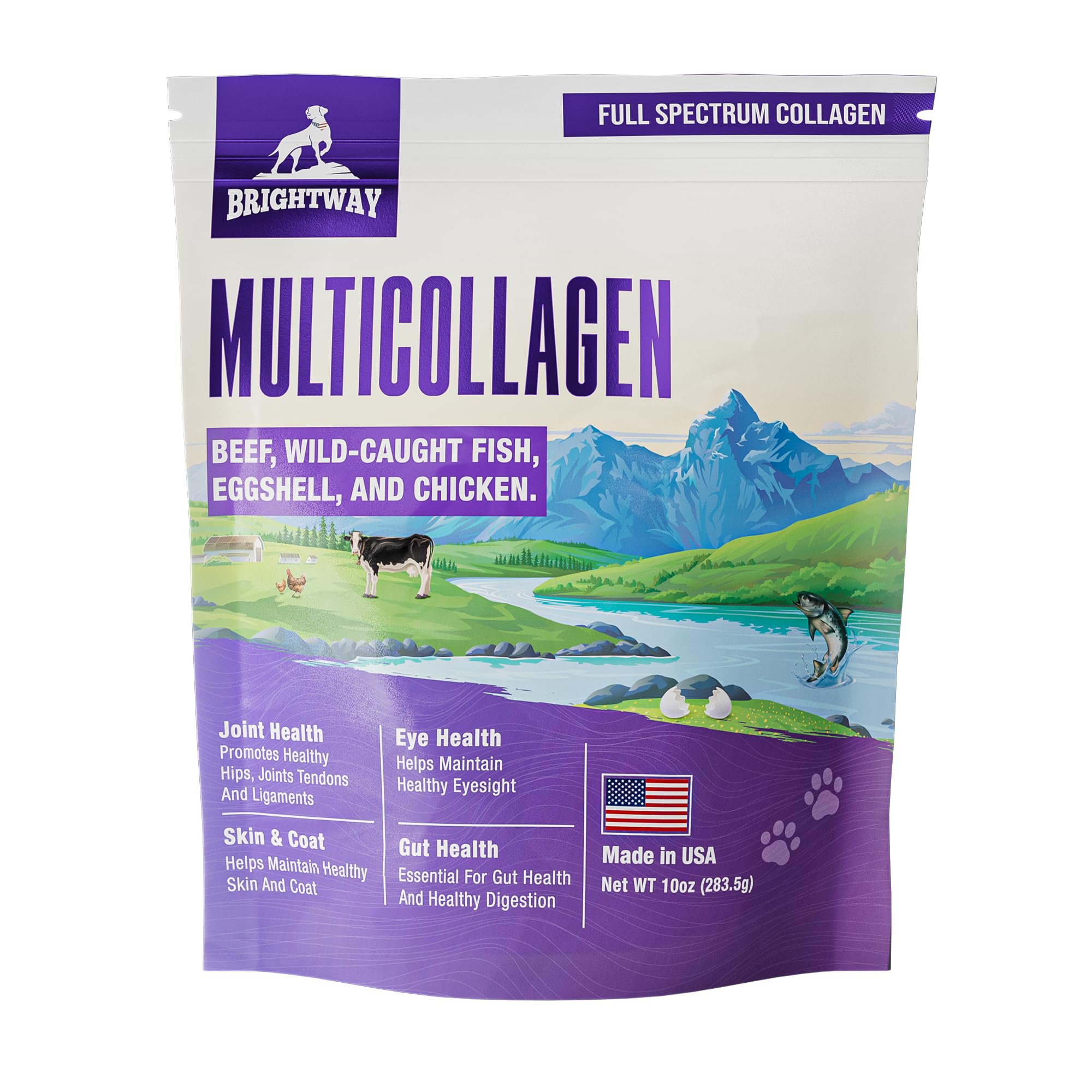 Brightway Pets botella de colágeno líquido para perros que apoya movilidad articular.