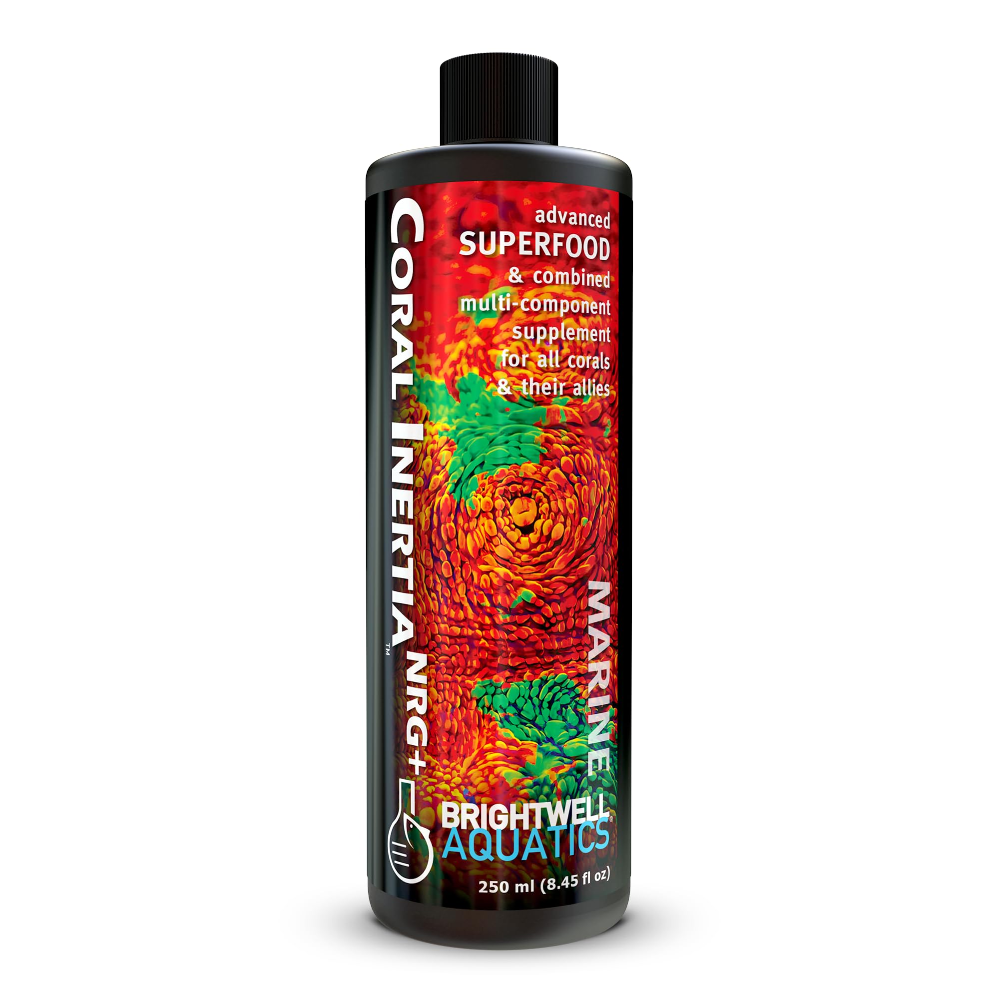 Brightwell Aquatics Coral Inertia NRG+ presentación botella, alimenta corales con nutrientes clave.