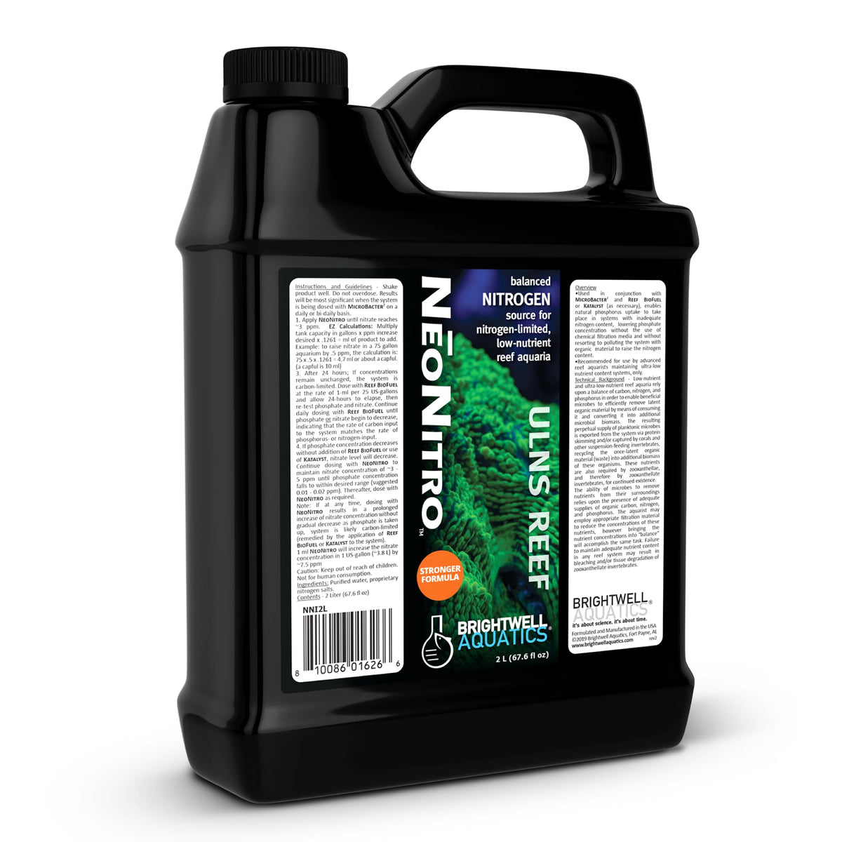 NeoNitro Brightwell Aquatics, frente de la botella, fuente de nitrógeno para arrecifes.