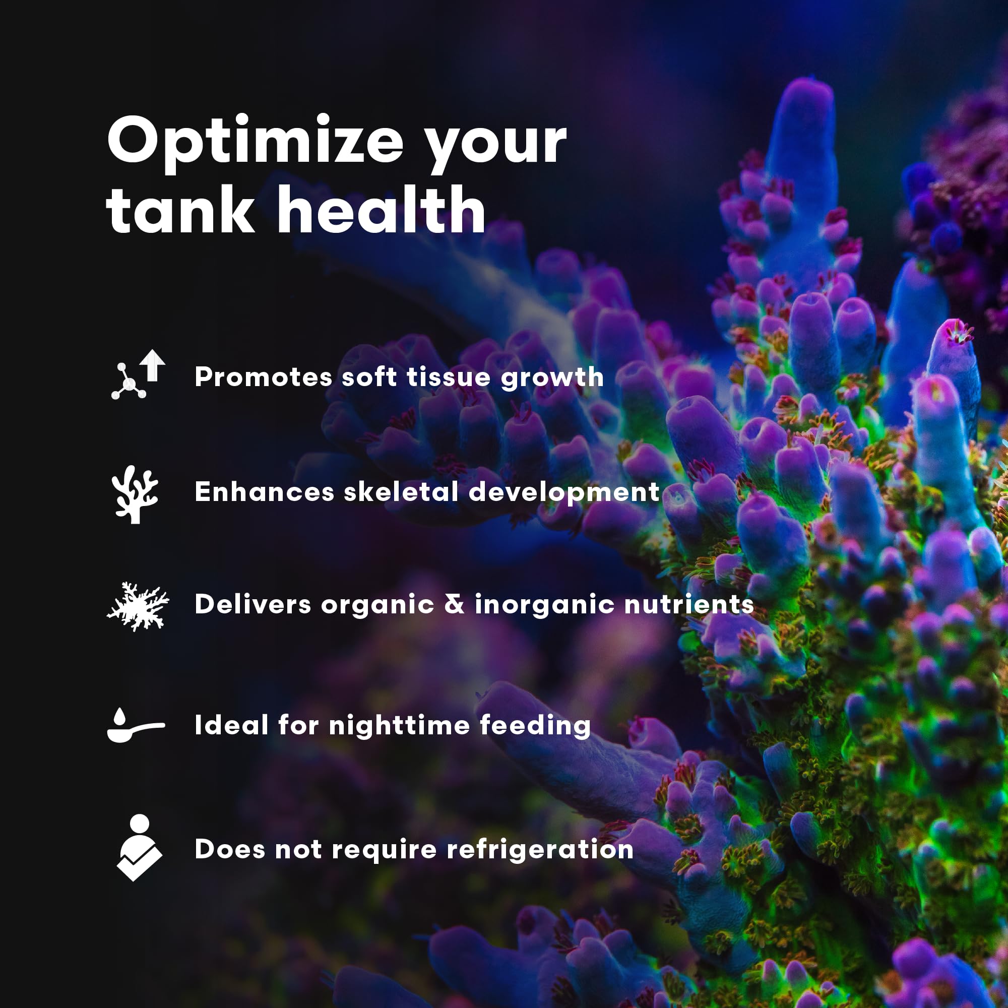 Brightwell Aquatics Reef Snow, crecimiento de tejidos y esqueletos, favorece corales y otros invertebrados.