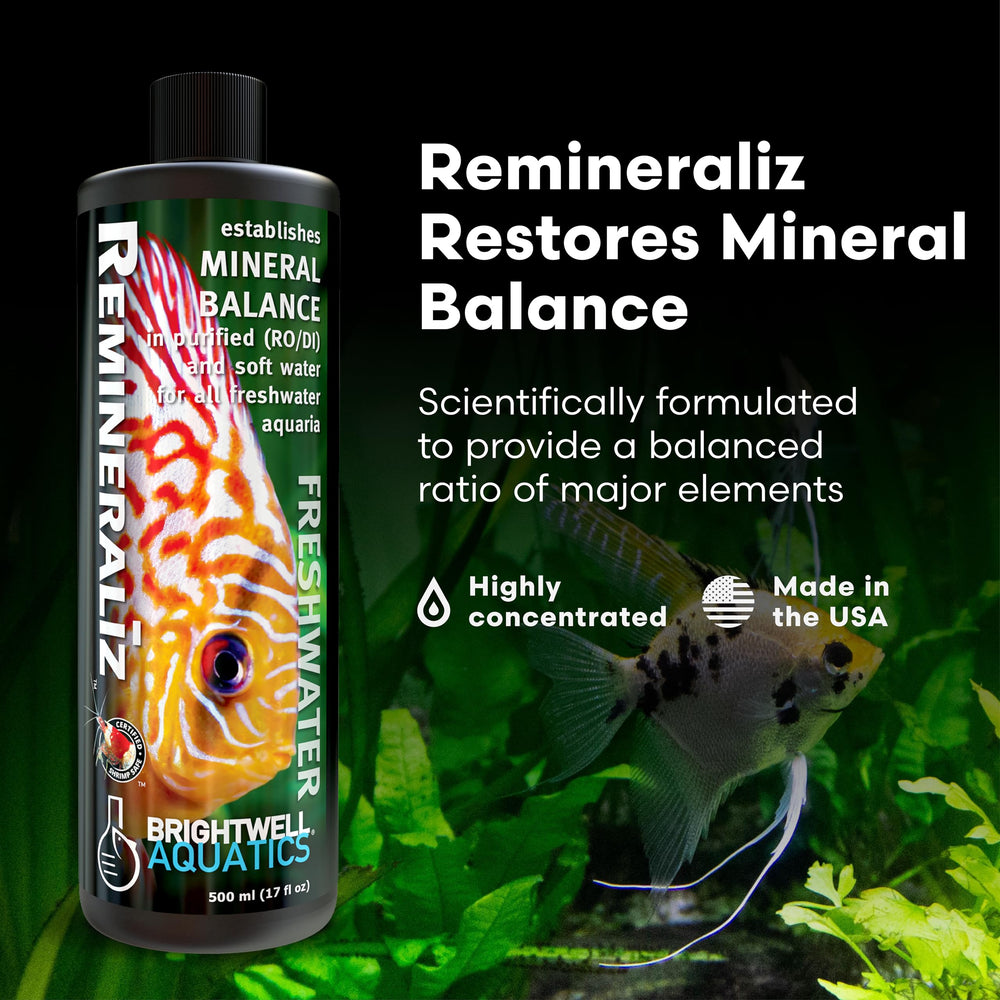 Brightwell Remineraliz: dosificación de minerales para equilibrio osmótico en acuarios.
