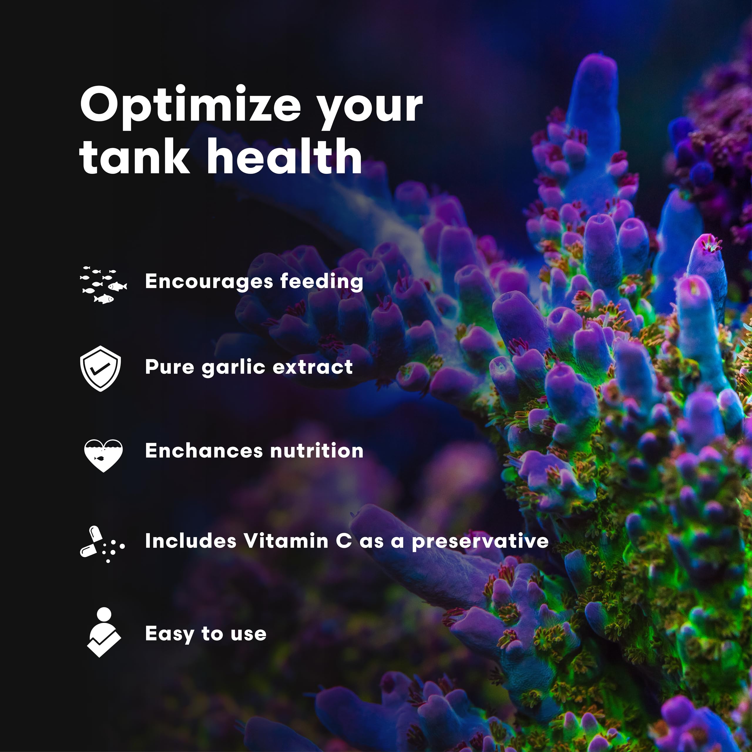 Brightwell GarlicPower: aplicación en agua de acuario para promover ingesta general.