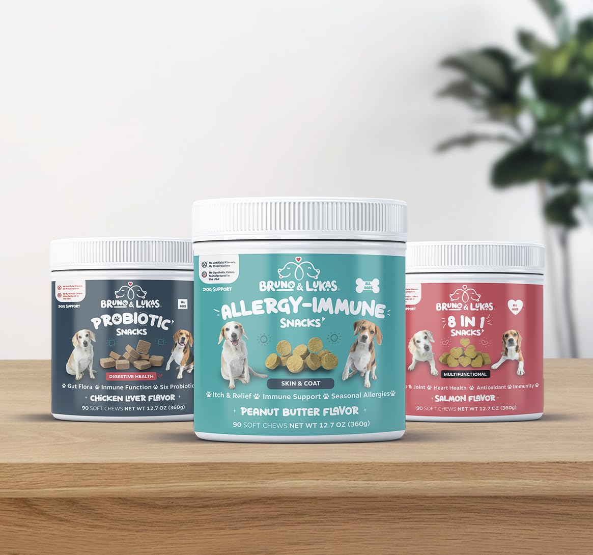 Bruno & Lukas: envase con 90 masticables, opción diaria para perros.