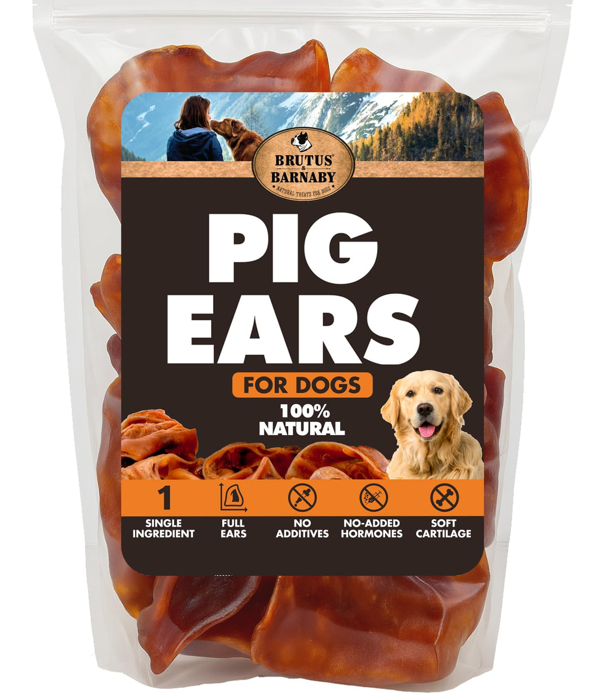 BRUTUS & BARNABY orejas de cerdo para perros - paquete, snack natural para masticar