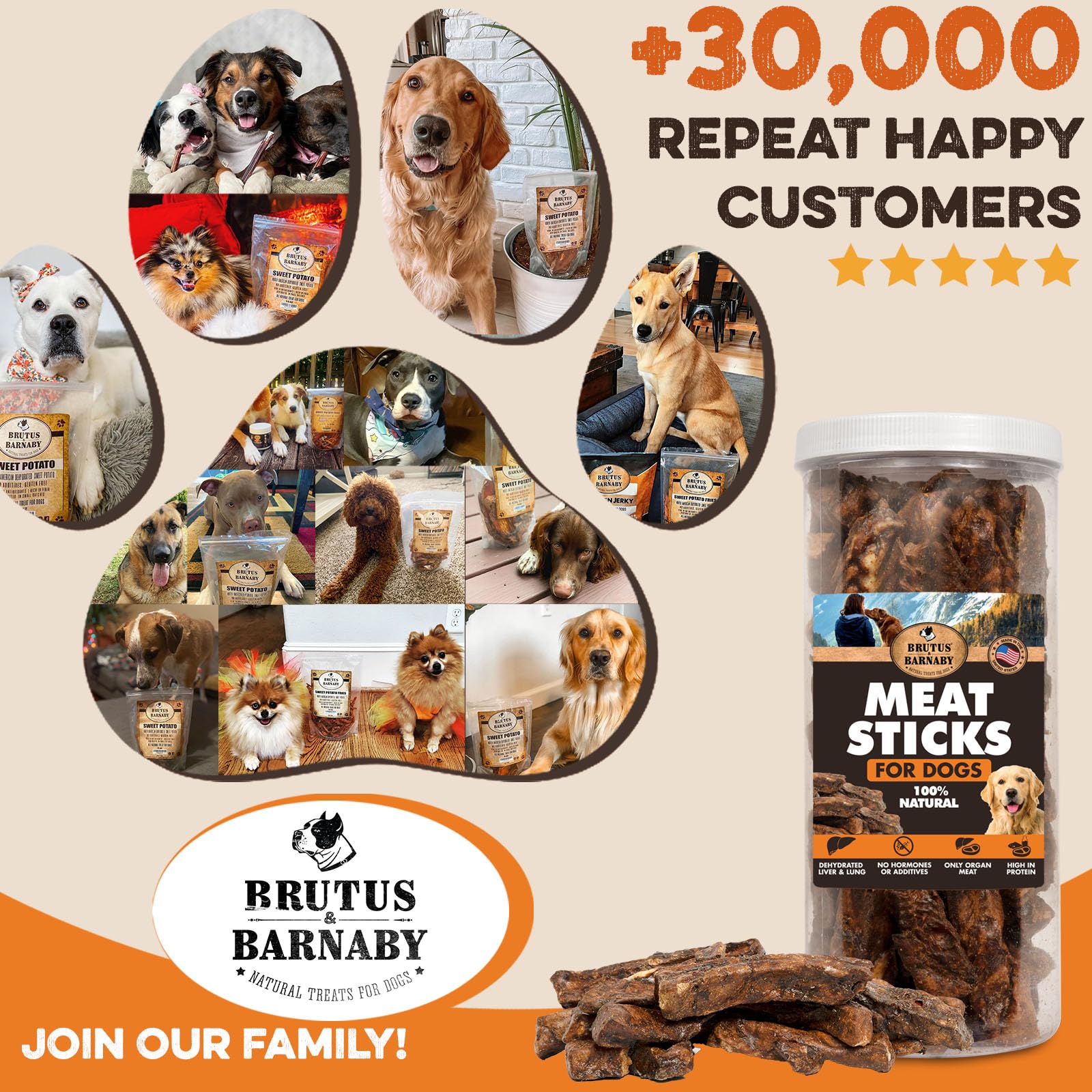 BRUTUS & BARNABY plato con meriendas crujientes, recompensa para mascotas