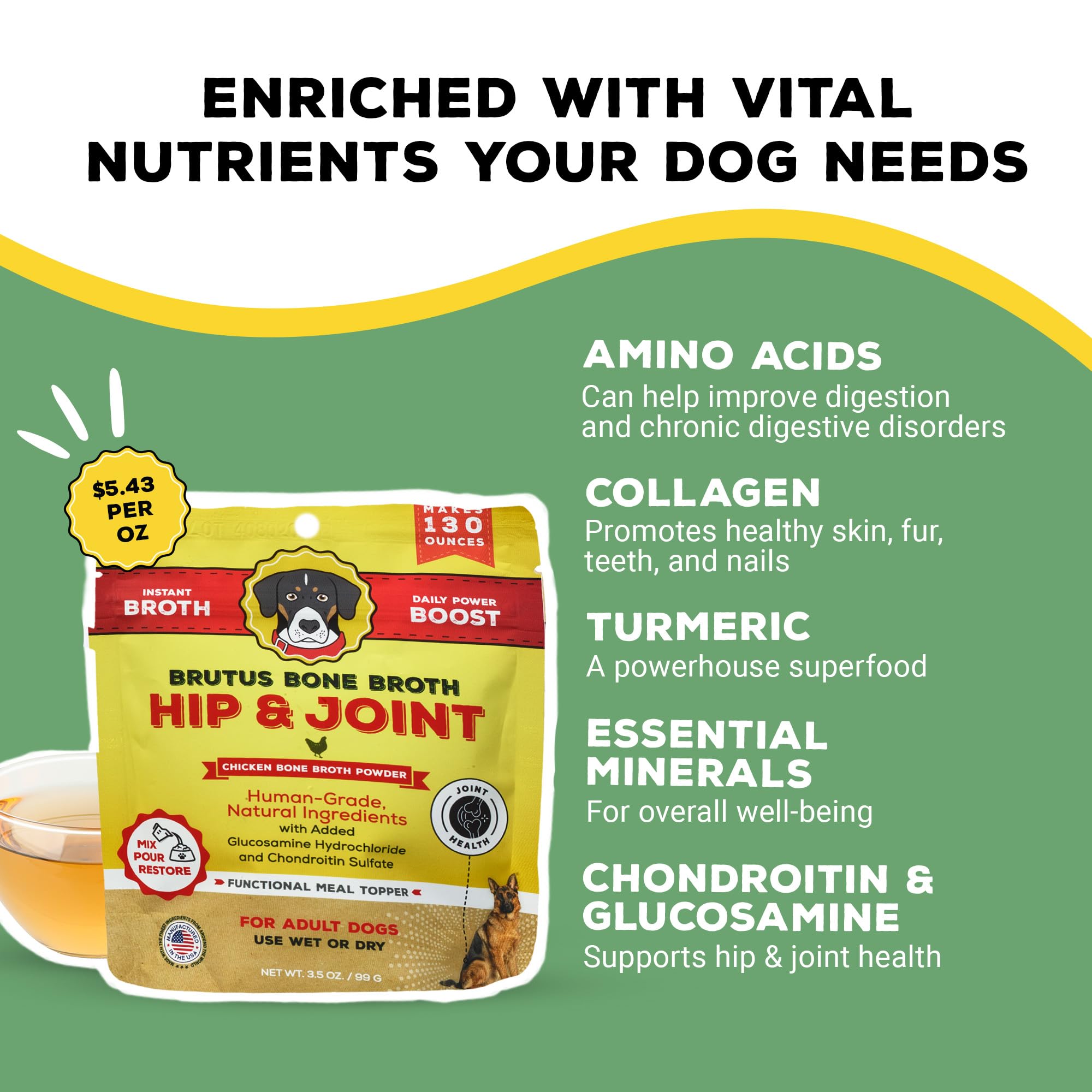 Brutus Broth perro-pelo-brillante: nutrientes que favorecen piel y pelaje