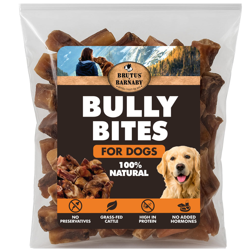 BRUTUS & BARNABY Bocados bully-stick sin grano para perros, tamaño y textura variable
