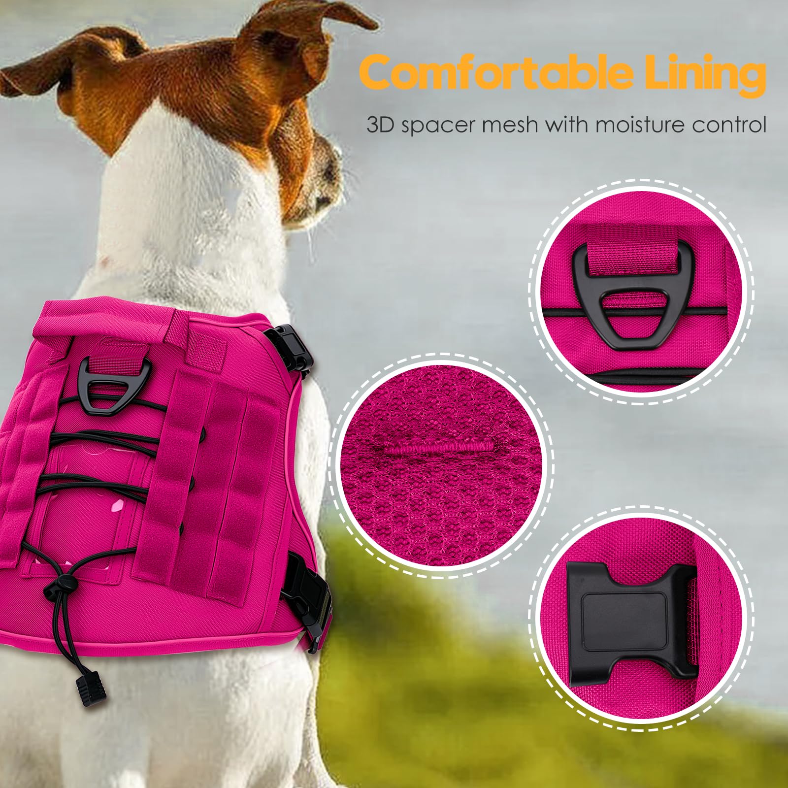 Bruvoalon arnés táctico rosa, dorso, mayor control sin tirar.