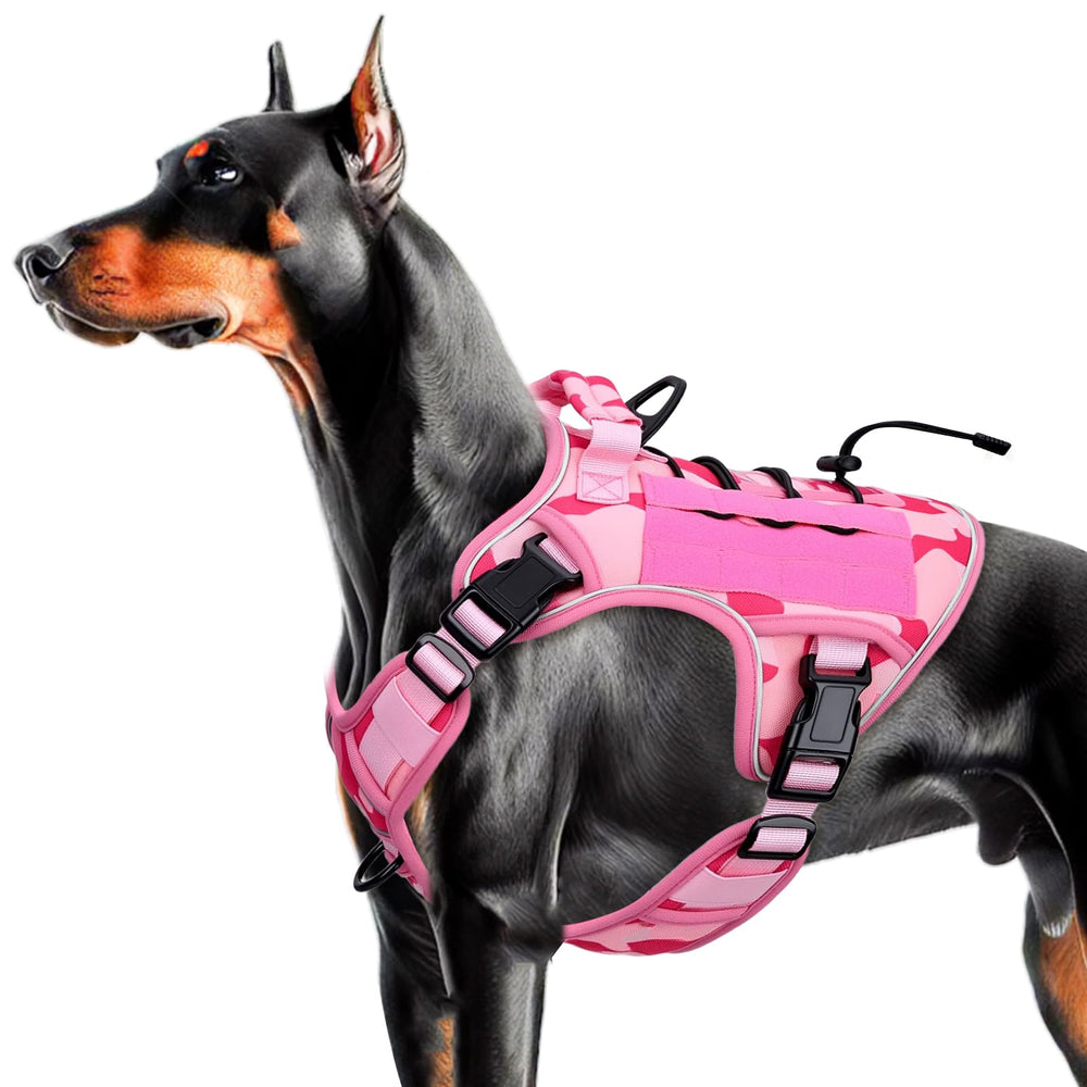 Arnés táctico Bruvoalon en rosa camuflado para perros grandes, duradero y cómodo.
