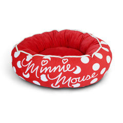 Cama Buckle-Down para perros Minnie Mouse Donut vista frontal para descanso cómodo.