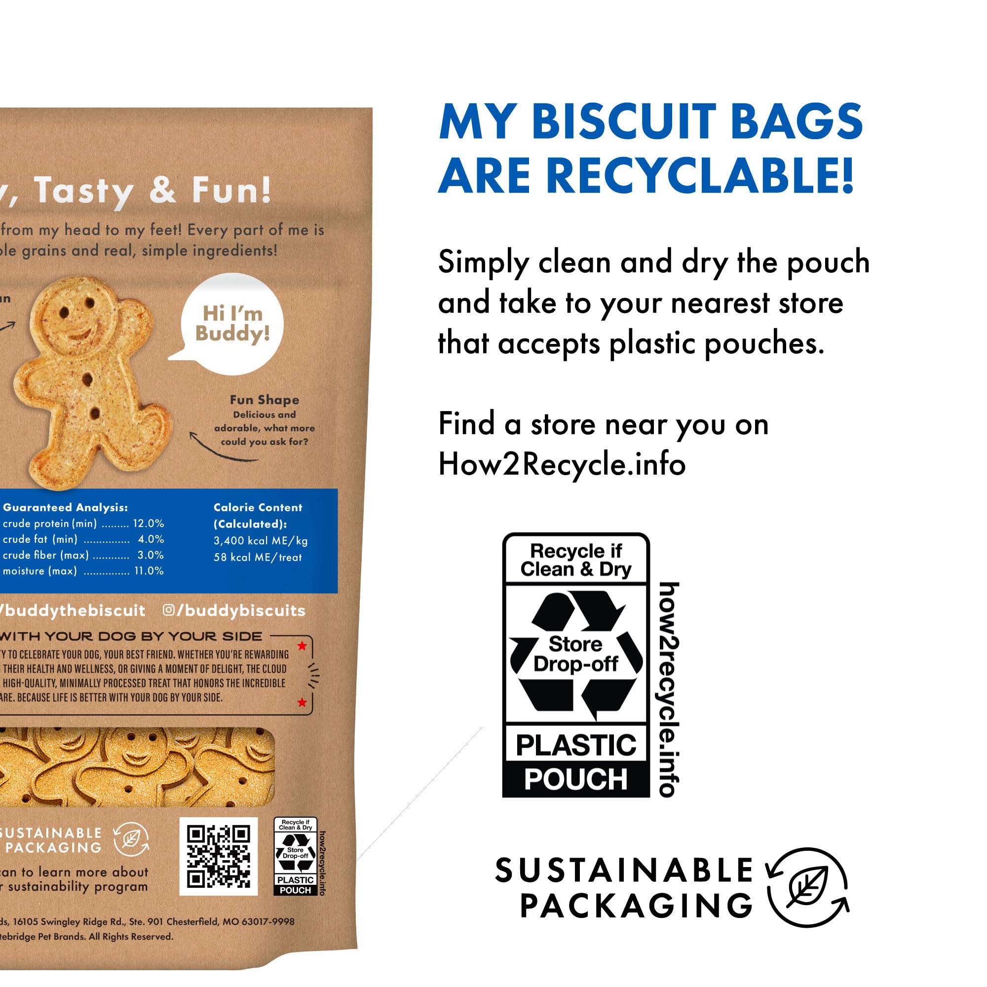 Buddy Biscuits forma-gingerkid, snack divertido para perros.