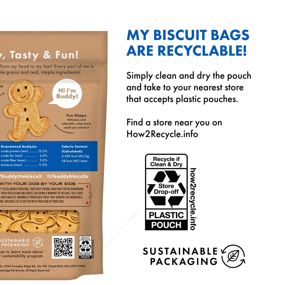 Buddy Biscuits forma-gingerkid, snack divertido para perros.