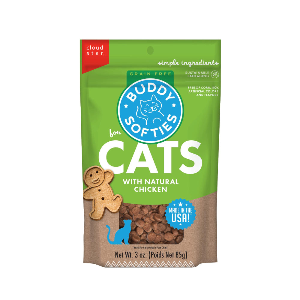 Buddy Biscuits Softies para gatos con pollo natural, textura suave para masticar.