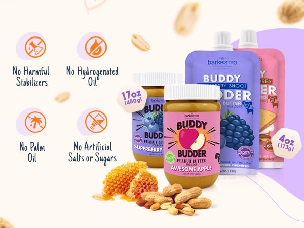 La textura cremosa de Buddy Budder Barkin Banana facilita lamidos suaves.
