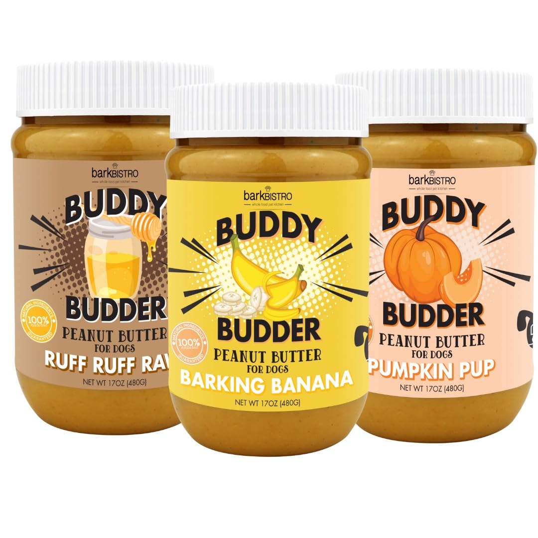 Buddy Budder calabaza cachorro en frasco, premio natural para perros.
