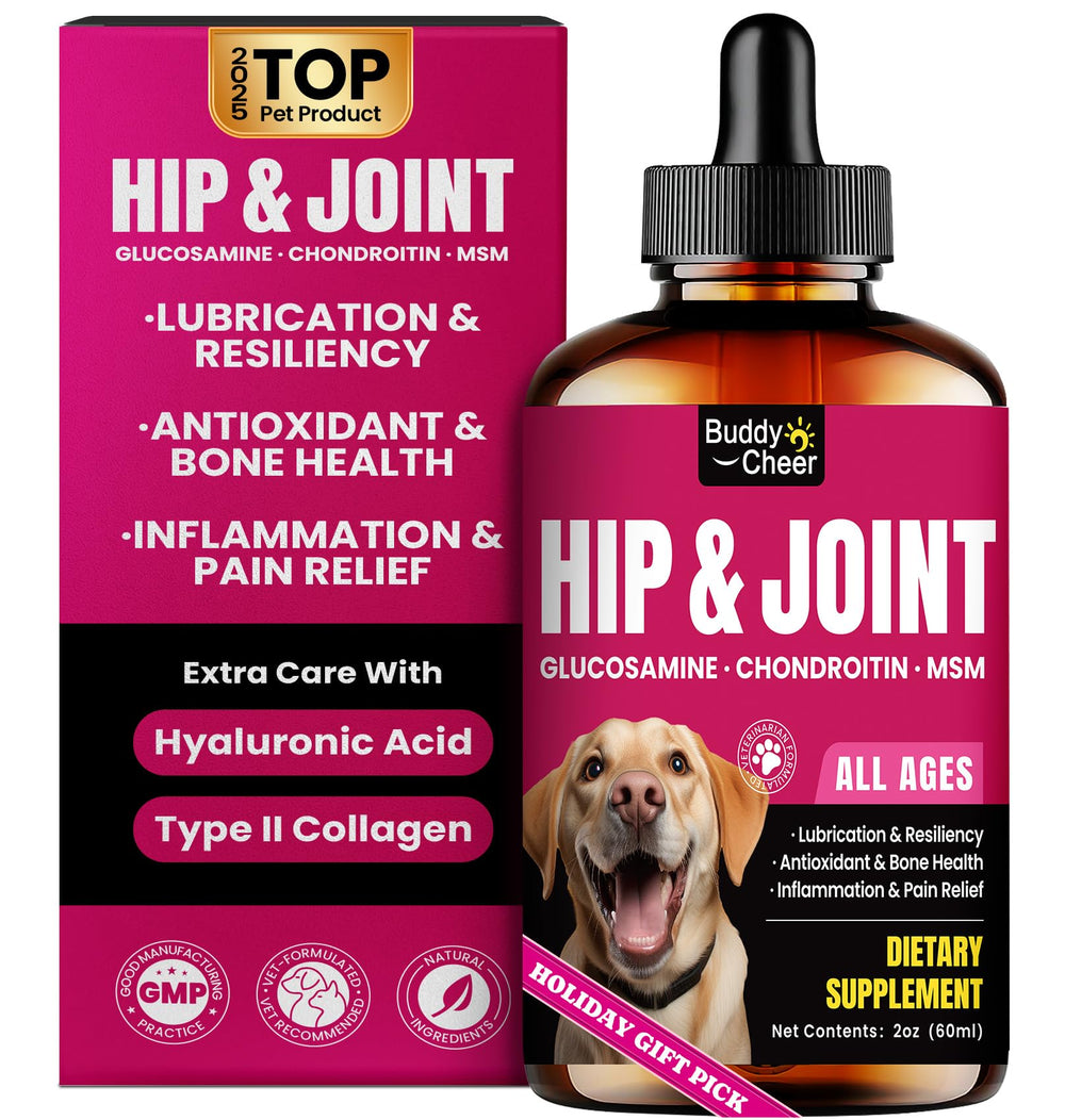 BuddyCheer glucosamina para perros: bote con etiqueta legible para dosis diarias.