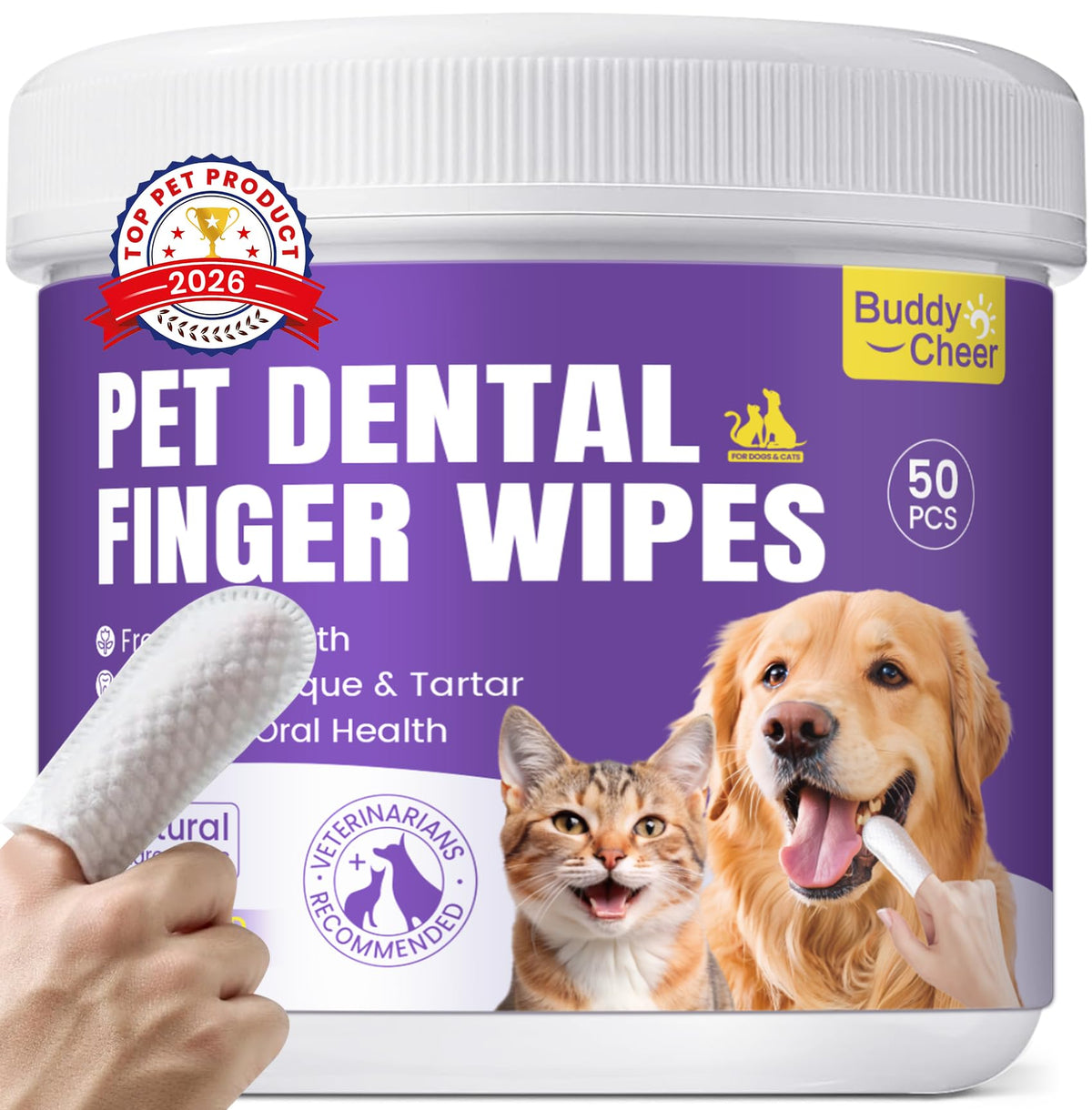 BuddyCheer toallitas dentales sin enjuague para perros y gatos, limpieza rápida de dientes.