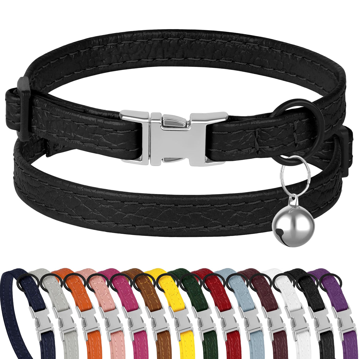 Collar de cuero BUDKAS con ajuste para gato, cómodo y duradero para uso diario.