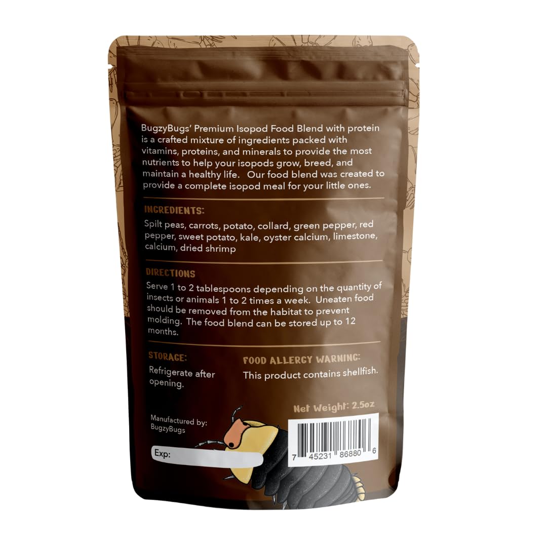 Bugzy Bugs Isoblend, porción de servicio, ideal para alimentar a isópodos una o dos veces por semana.