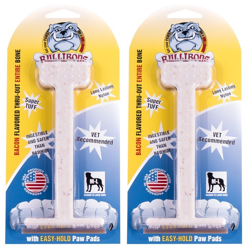Bullibone: hueso de nylon dental mordedor agresivo, 2-pack para perros grandes, dureza y sabor a tocino