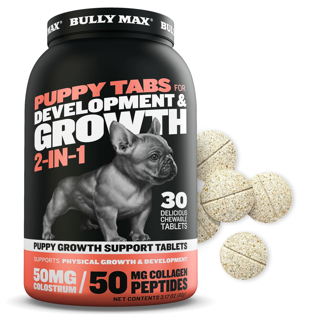 Bully Max Cachorros Multivitamin Tabletas Frasco: apoyo al crecimiento saludable.