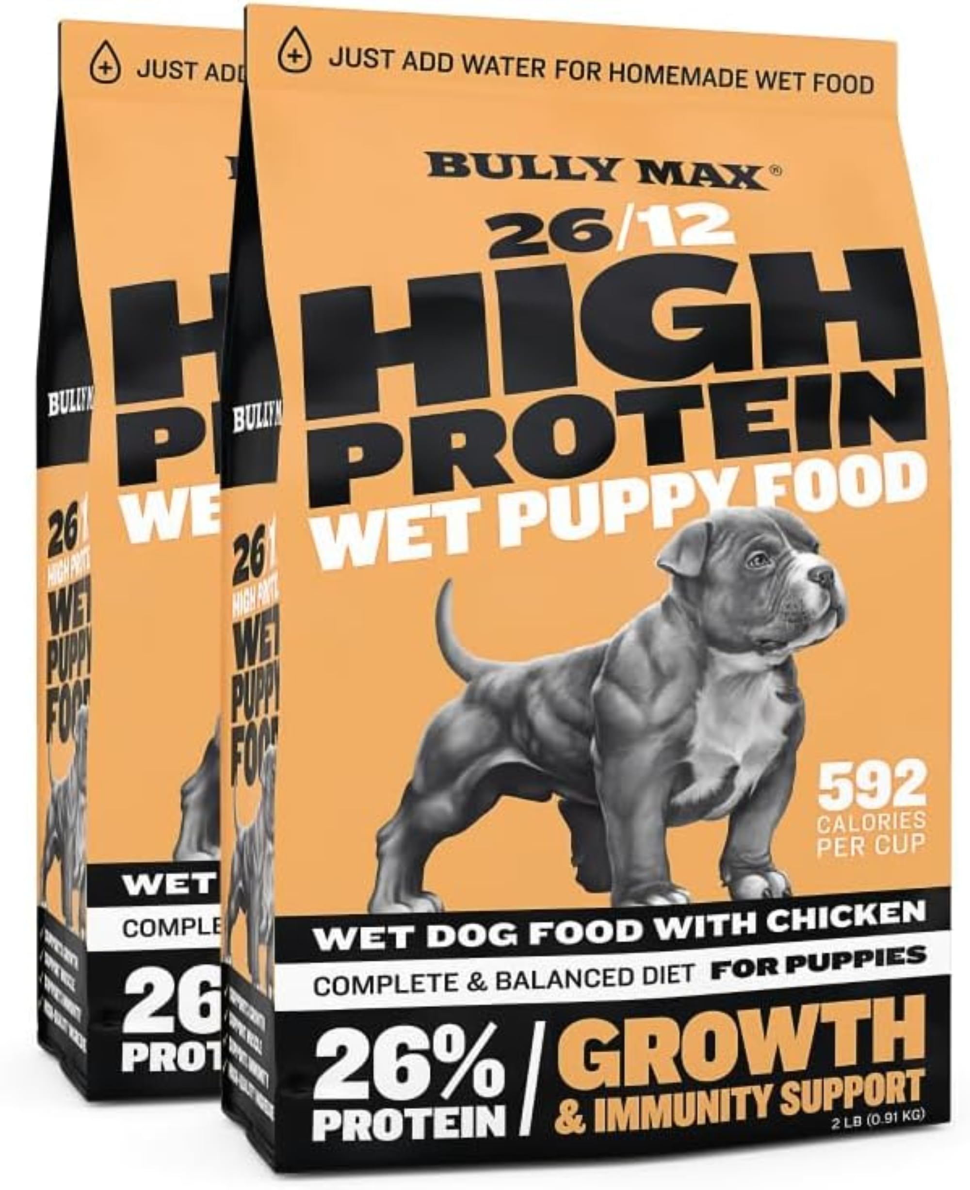 Bully Max comida húmeda para cachorros rehidratada, textura suave para crecimiento saludable.