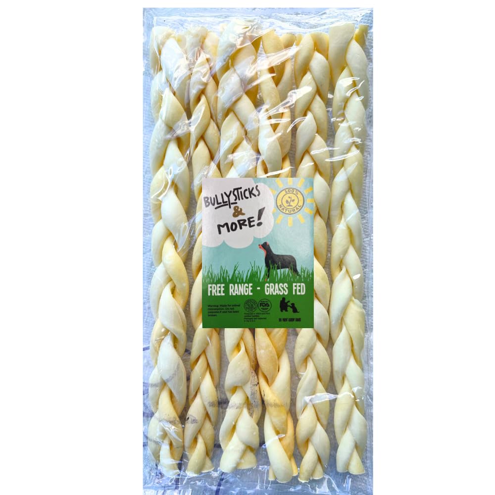BULLYSTICKS & MORE trenzas de carrillo de res para perros, masticación de 10-12 pulgadas, proteína natural
