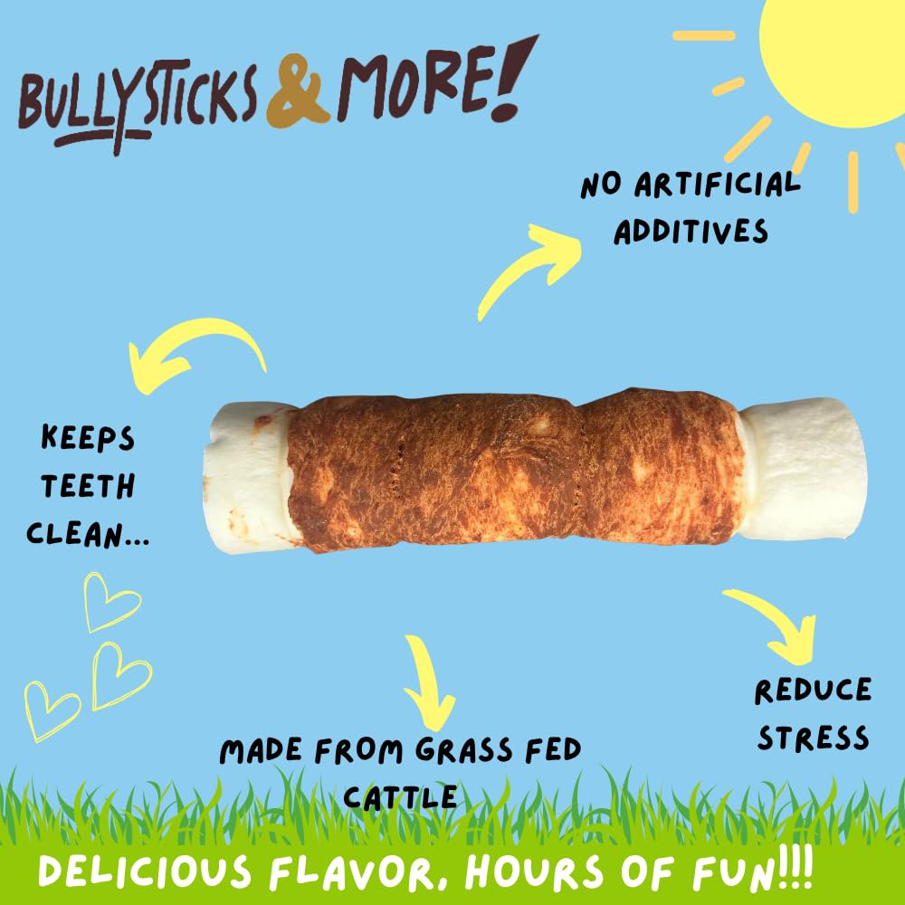 BULLYSTICKS & MORE perro masticando rollos de cachete de res para entretener