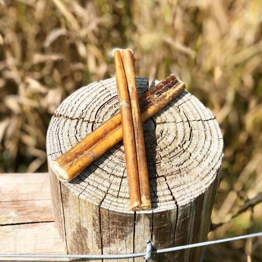 Etiqueta de ingredientes Bullysticks Organic Standard, res criado en libertad y sin conservantes