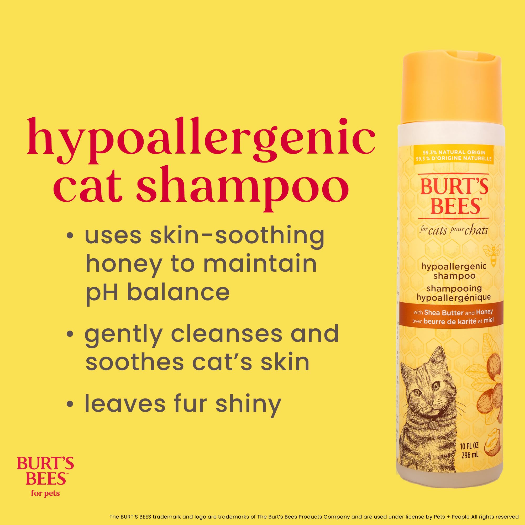 Burts Bees para Mascotas champú gato piel sensible, lavado suave y cómodo.