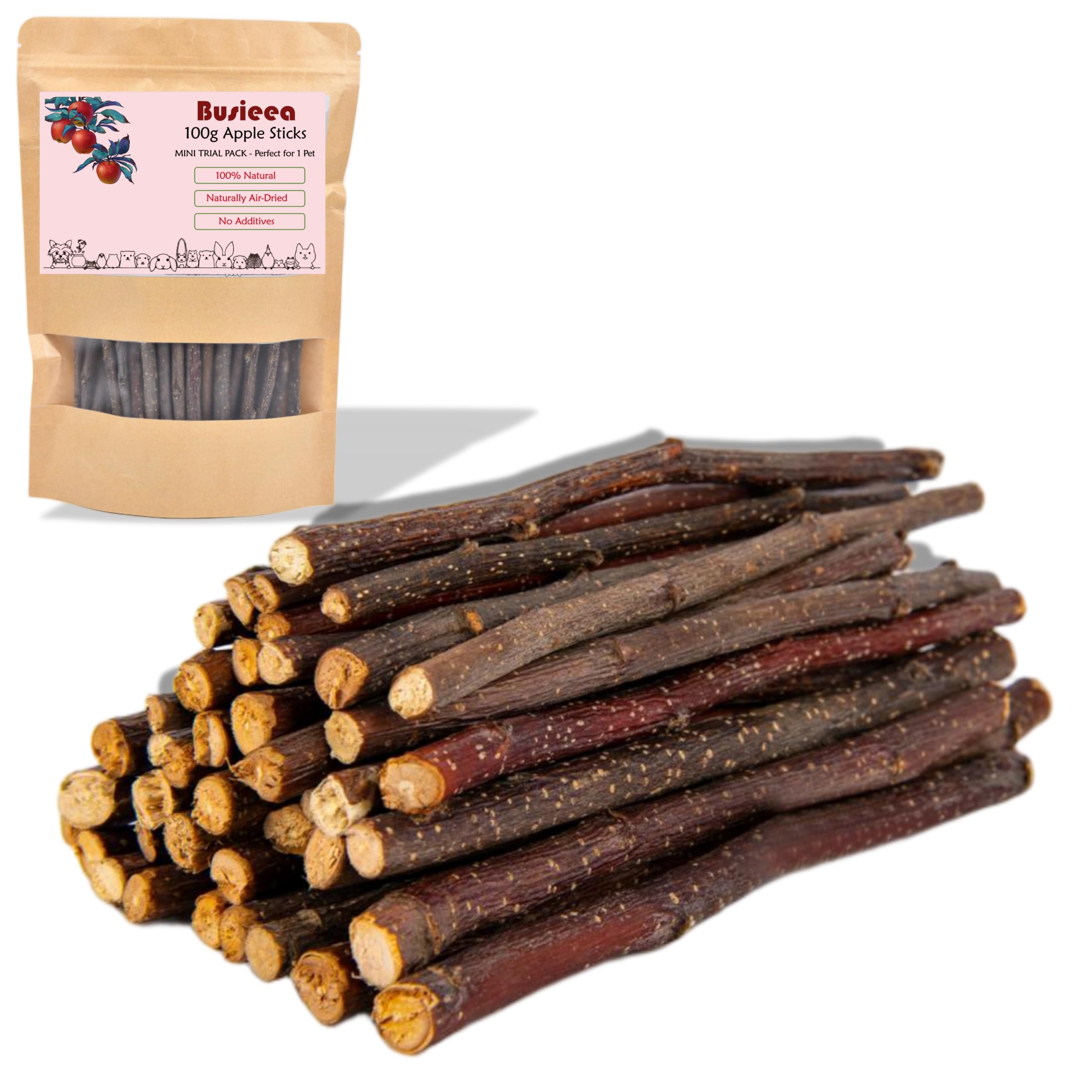 Busieea Palitos de Manzana: empaque hermético para frescura prolongada.