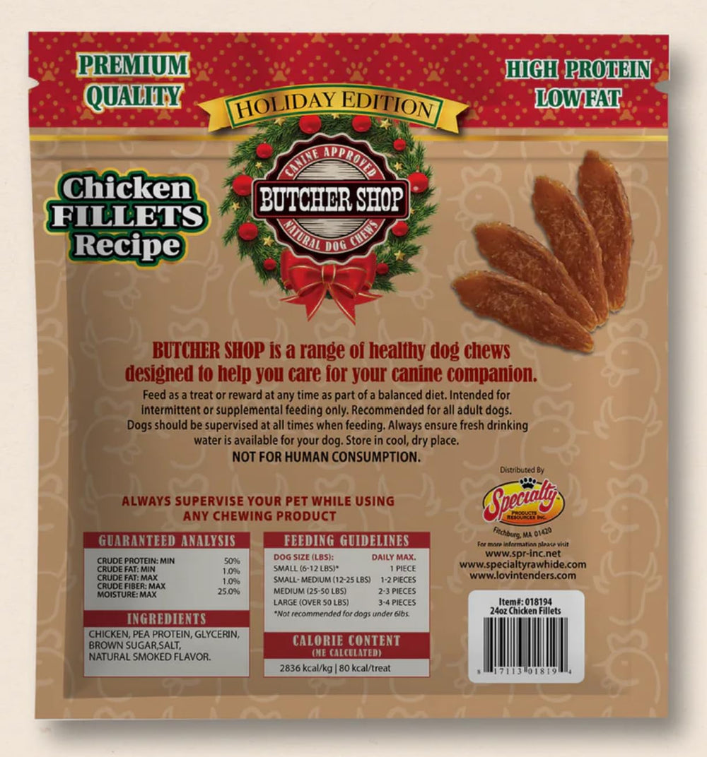 Butcher Shop filetes de pollo para perros con trozos crujientes, ideal como snack durante el juego