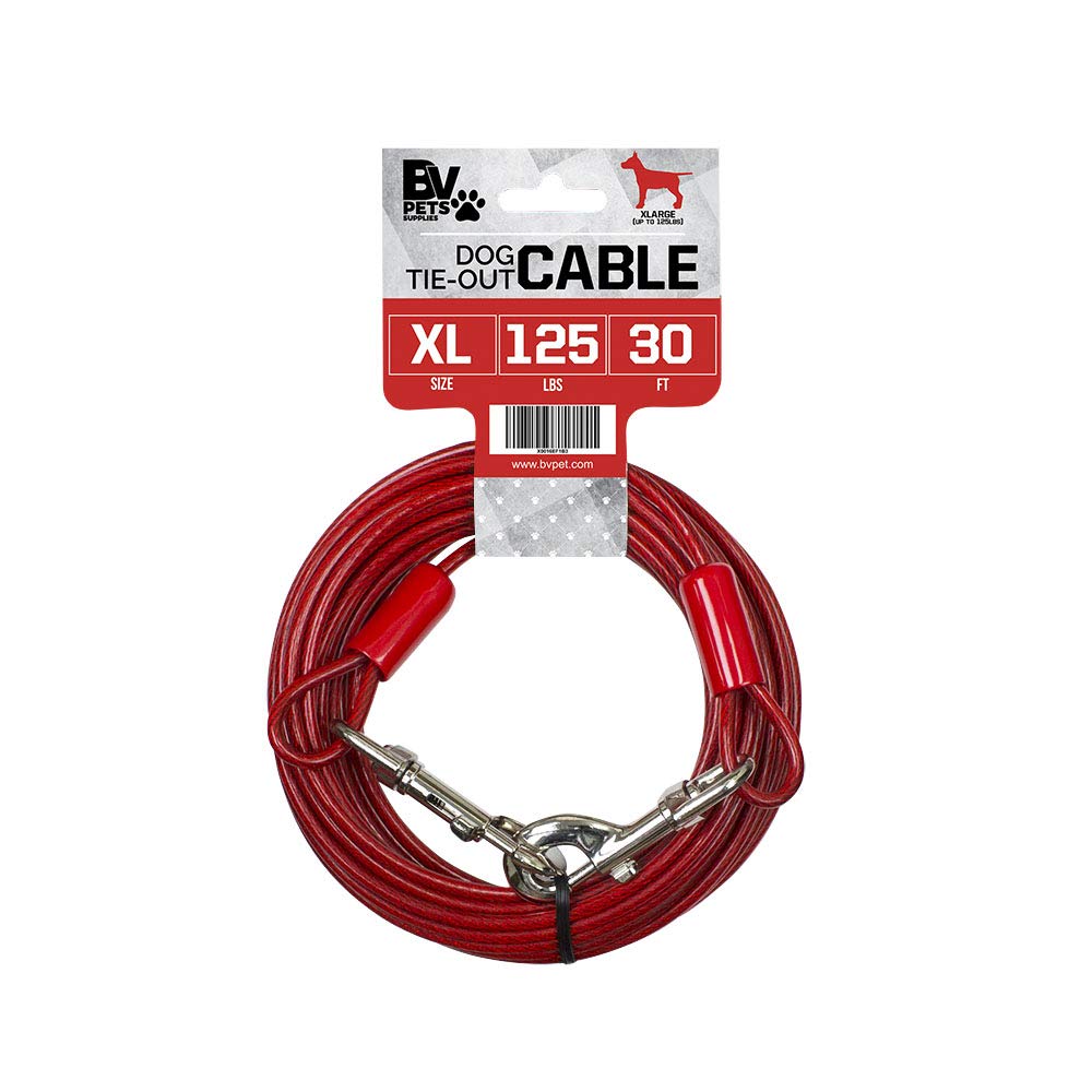 BV Cable de amarre para perros de 30 pies en rojo, ideal para uso exterior.