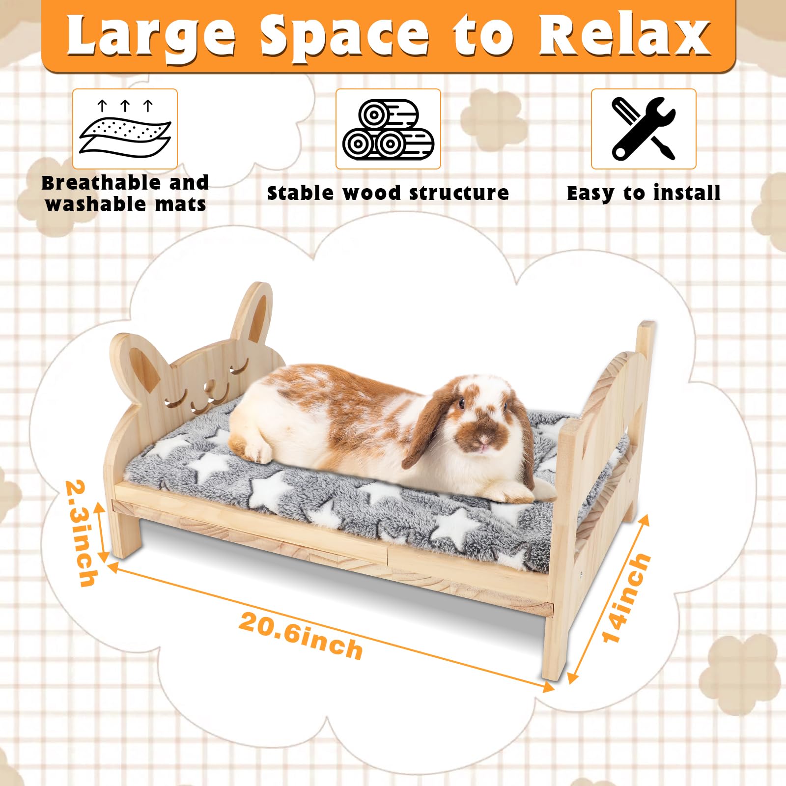 BWOGUE cama de madera para conejos, versión 2 en 1 para espacios.