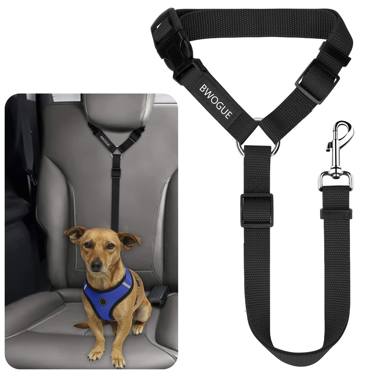 BWOGUE cinturón de seguridad para mascotas conectado al reposacabezas, mantiene a tu mascota segura en el coche.