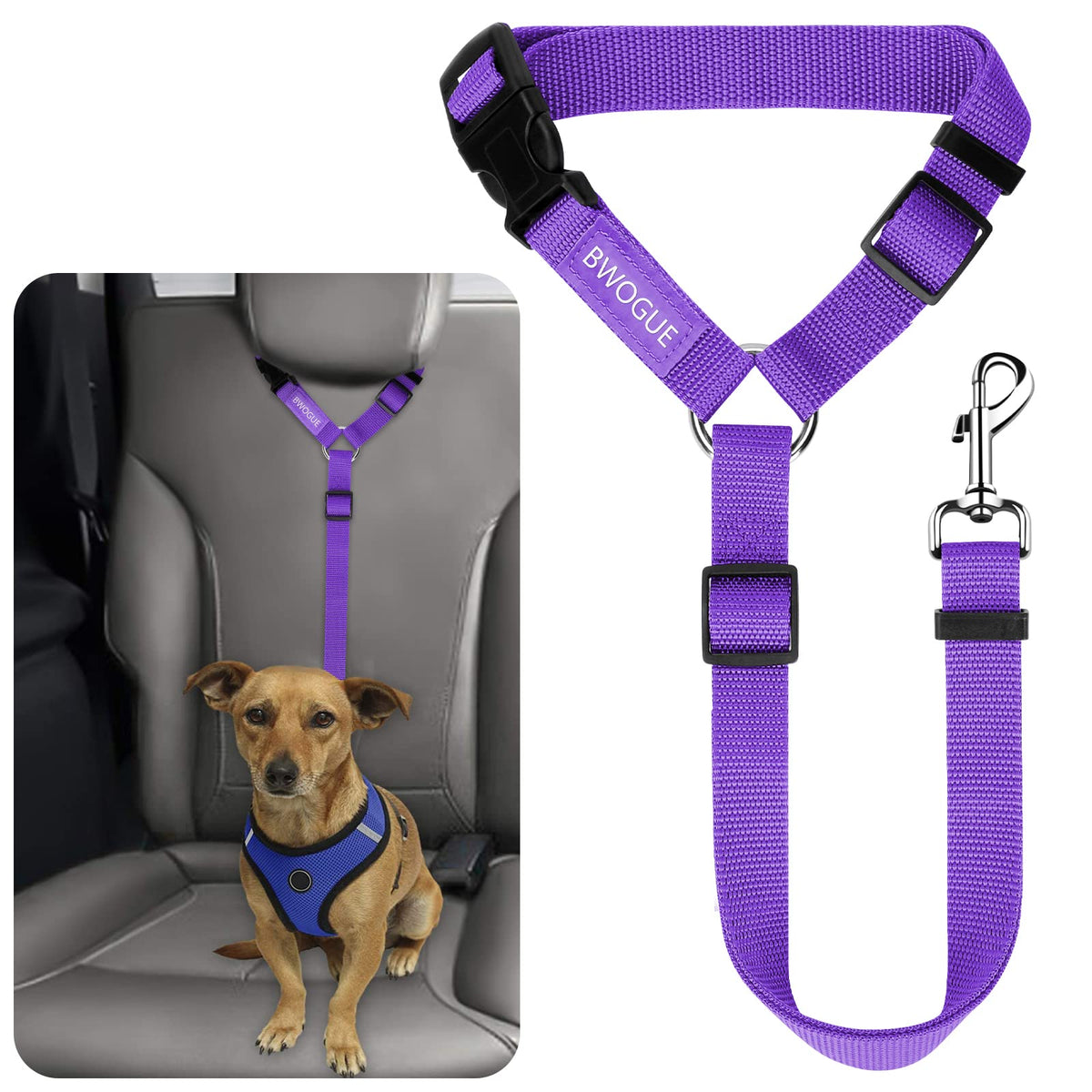 BWOGUE Cinturón de seguridad para mascotas en coche con reposacabezas para viajes más seguros.