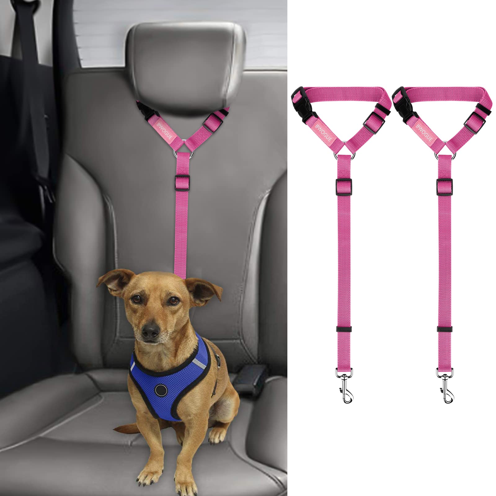 BWOGUE correas de seguridad para asiento de coche, ideal para viajes con perros y gatos.