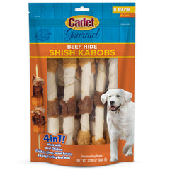 Cadet Gourmet brochetas de piel de res para perros grandes con apoyo dental.