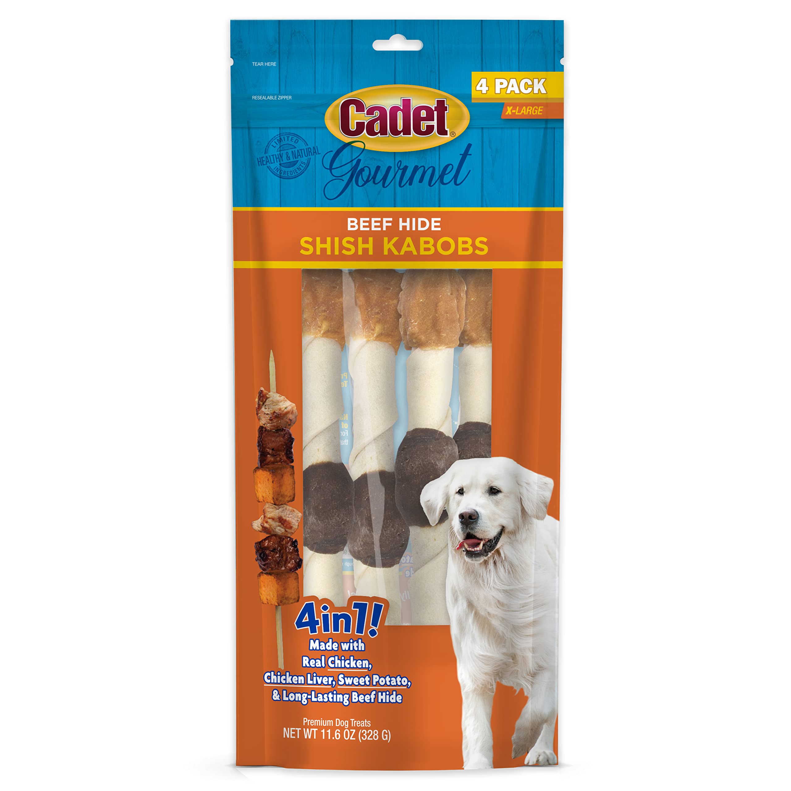 Cadet Gourmet res-pollo-batata-10-pulgadas: snack natural para perros grandes, útil como recompensa.